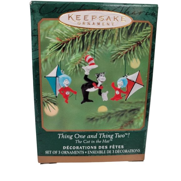 Hallmark Thing One & Two, The Cat in the Hat. Set of 3 Mini Ornaments Dr. Seuss - Picture 2 of 3
